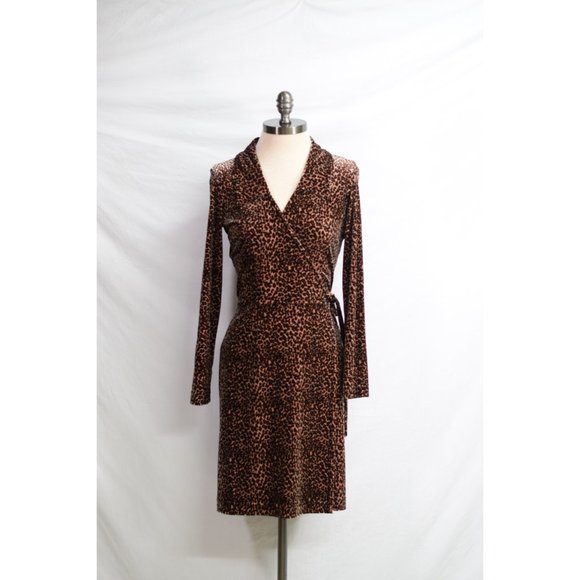 Moda International Dresses & Skirts - Long Sleeve Cheetah Print Velvet Wrap Dress